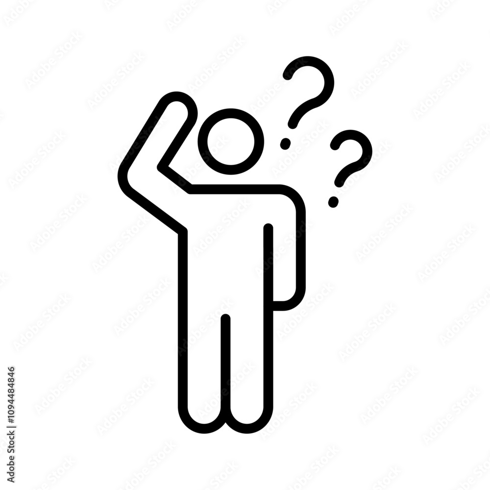 Confusing man icon Black and white outline vector Confusing man icon Black and white outline vector