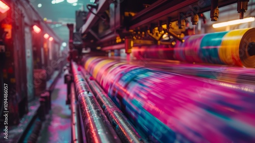 Close up view of a color printing press in action at a publishing house in the printing industry