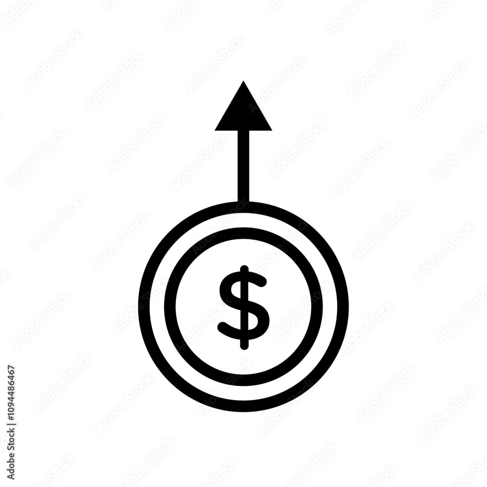 Increase money icon Black and white outline vector Increase money icon Black and white outline vector