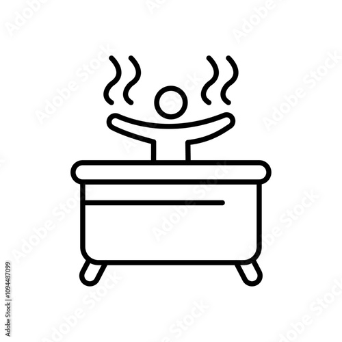 Man relaxing in jacuzzi icon Black and white outline vector