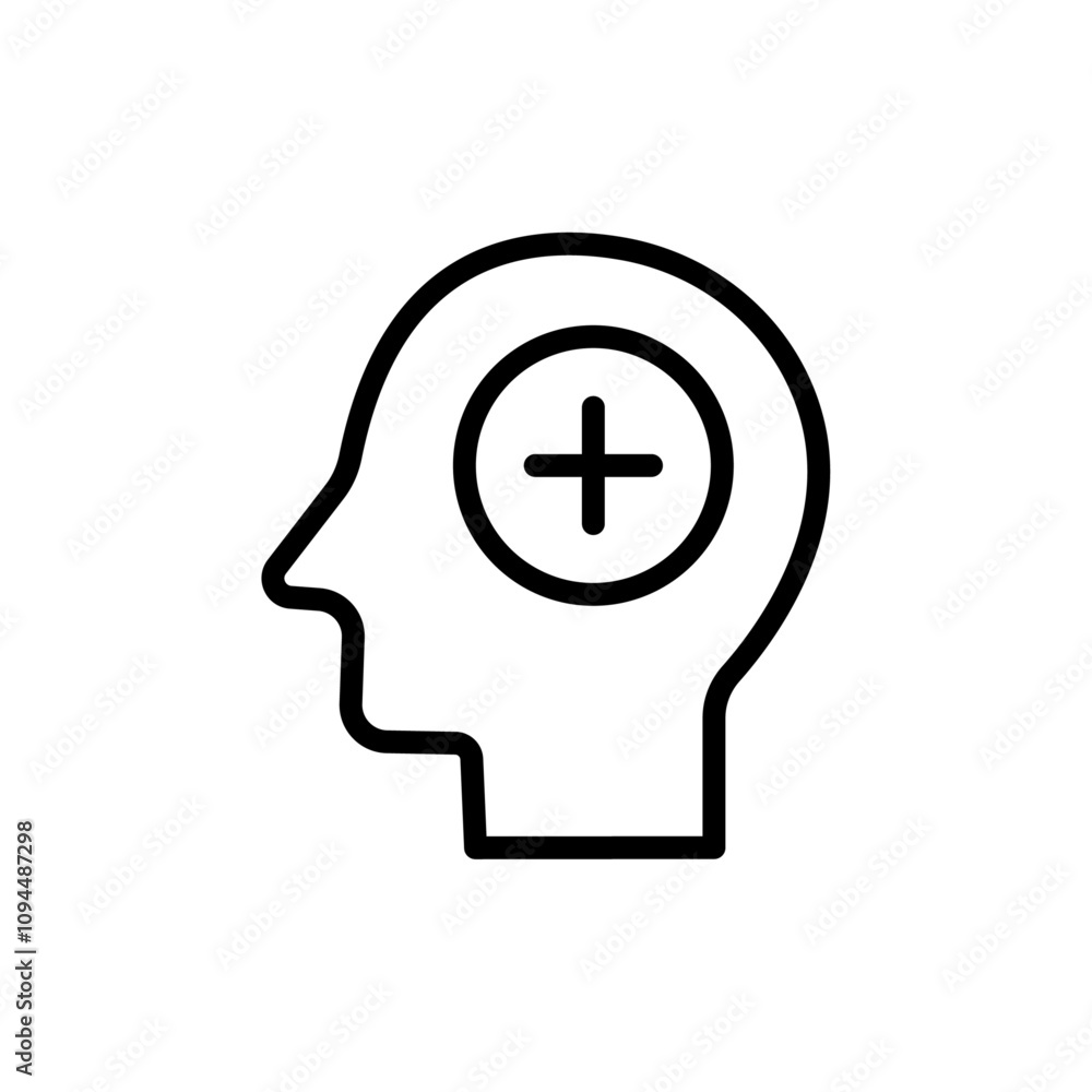 Mental health icon Black and white outline vector Mental health icon Black and white outline vector