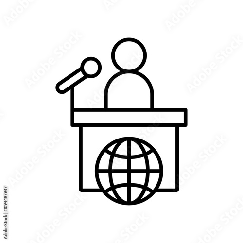 News presenter on TV Show icon Black and white outline vector