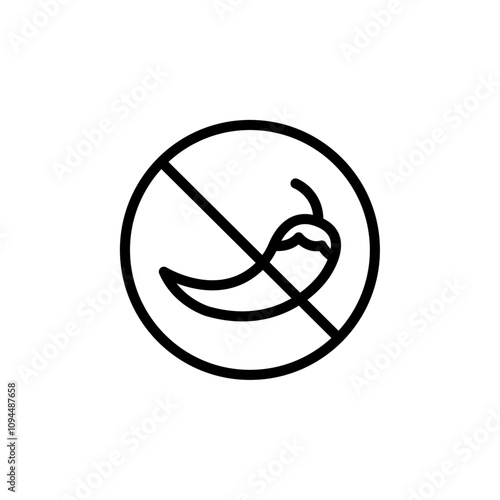 No spicy hot chilli icon Black and white outline vector