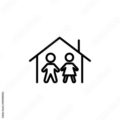 Orphanage house icon Black and white outline vector