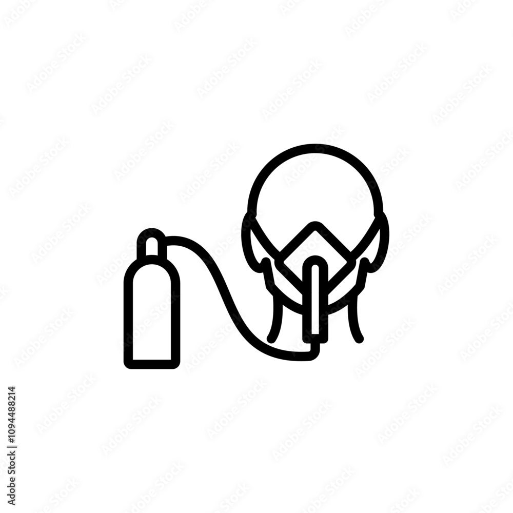 Person with oxygen mask icon Black and white outline vector Person with oxygen mask icon Black and white outline vector