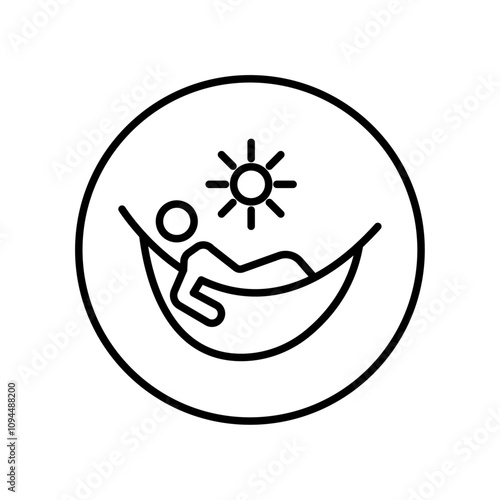 Person relaxing on hammock icon Black and white outline vector