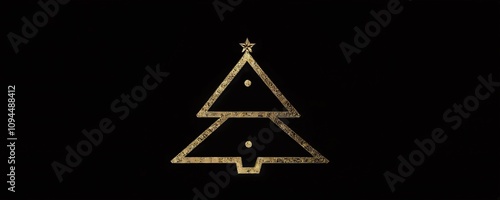 Gold minimalist Christmas tree design on black background suitable for festive decorations and holiday themes