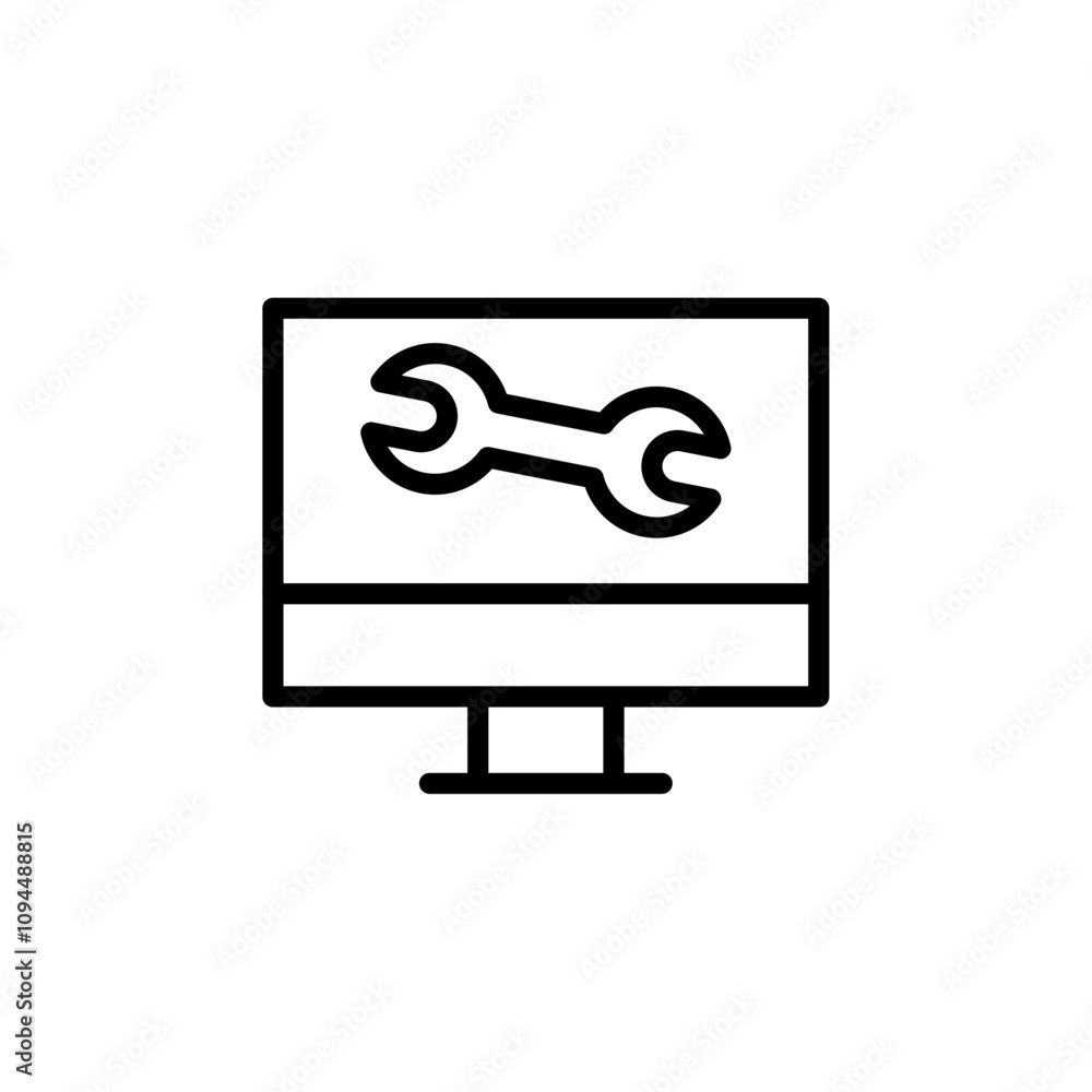 Repairing laptop icon Black and white outline vector Repairing laptop icon Black and white outline vector