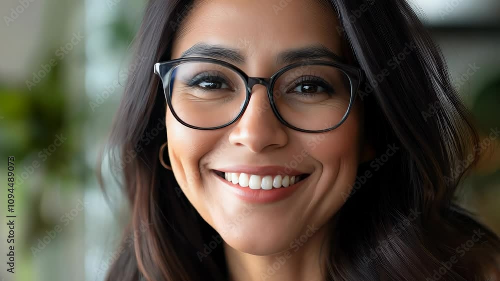Smiling woman in glasses with natural lighting background Smiling woman in glasses with natural lighting background