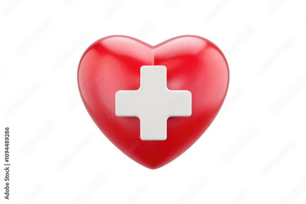 Red heart with white cross symbolizes medical care and love. Red heart with white cross symbolizes medical care and love.