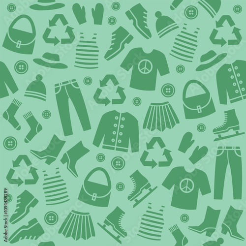 Seamless pattern with recycled clothes theme, sustainable lifestyle.