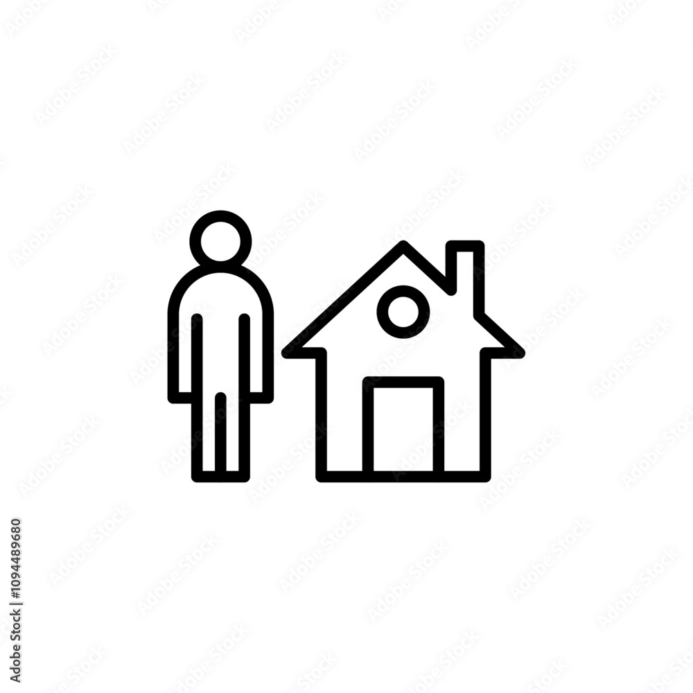 Stay home icon Black and white outline vector Stay home icon Black and white outline vector
