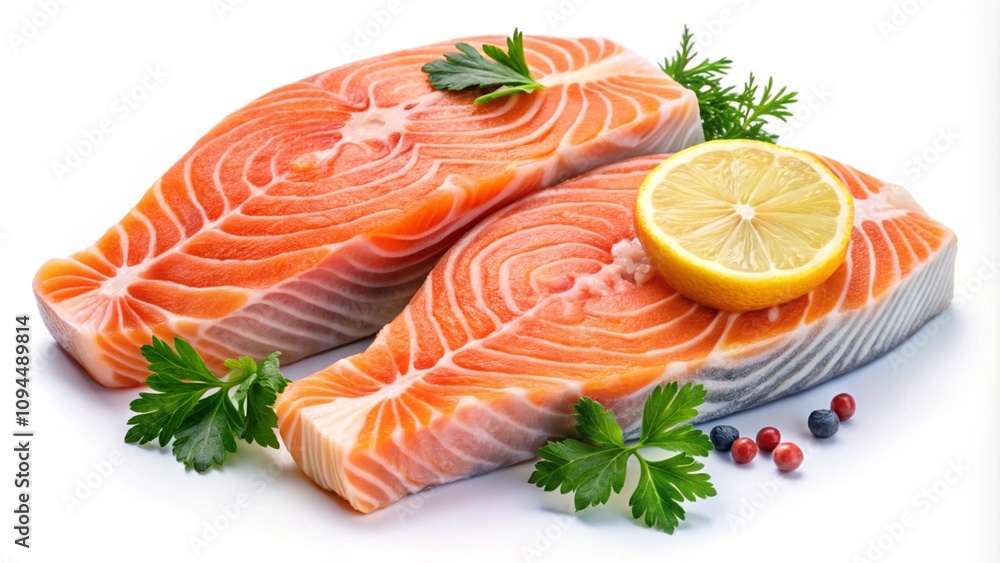 raw salmon steaks isolated on transparent background Generative Ai.
raw salmon steaks isolated on transparent background Generative Ai.