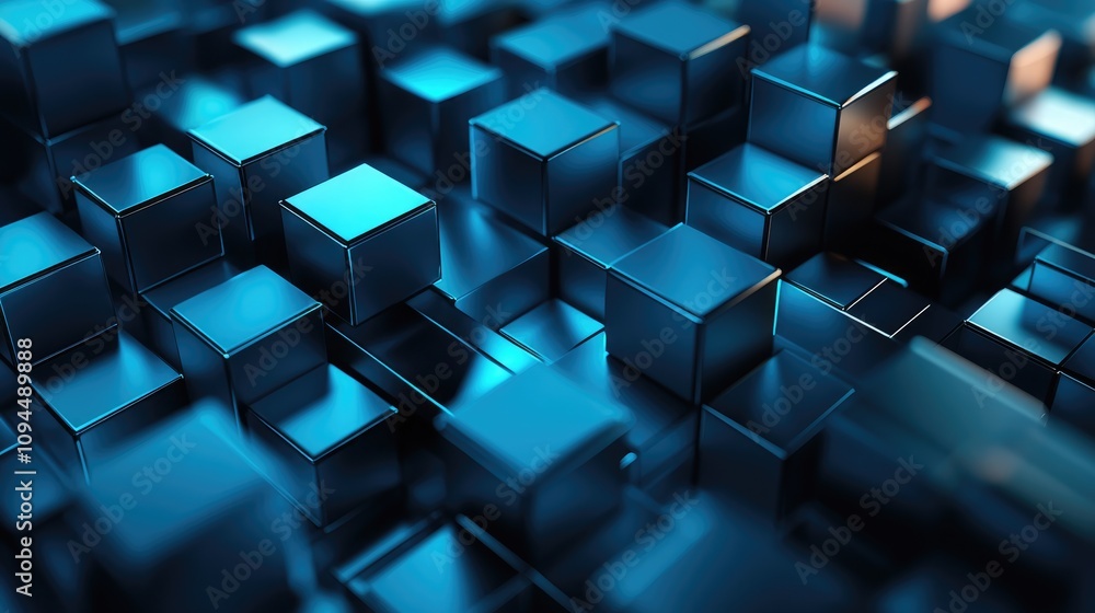 Metallic Blue Cube Arrangement in Abstract Composition Metallic Blue Cube Arrangement in Abstract Composition