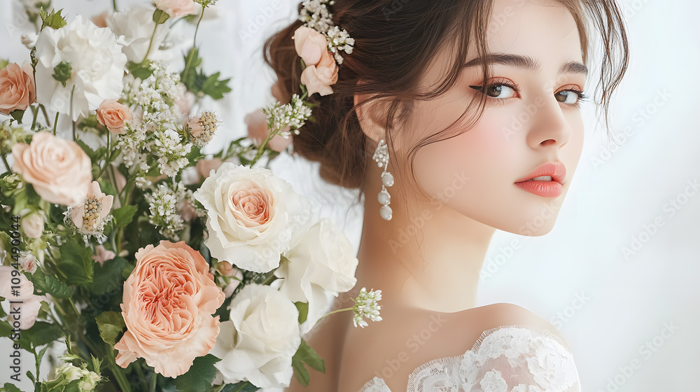 Naklejka premium Wedding photos with a clean background for free space for text. For use with advertising banners for weddings or Valentine's Day.