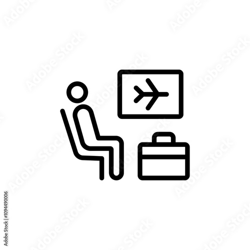 Traveler sitting in the airport lounge icon Black and white outline vector