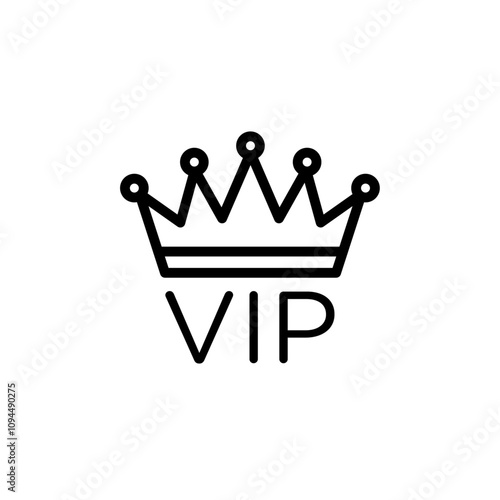 Vip text with crown icon Black and white outline vector