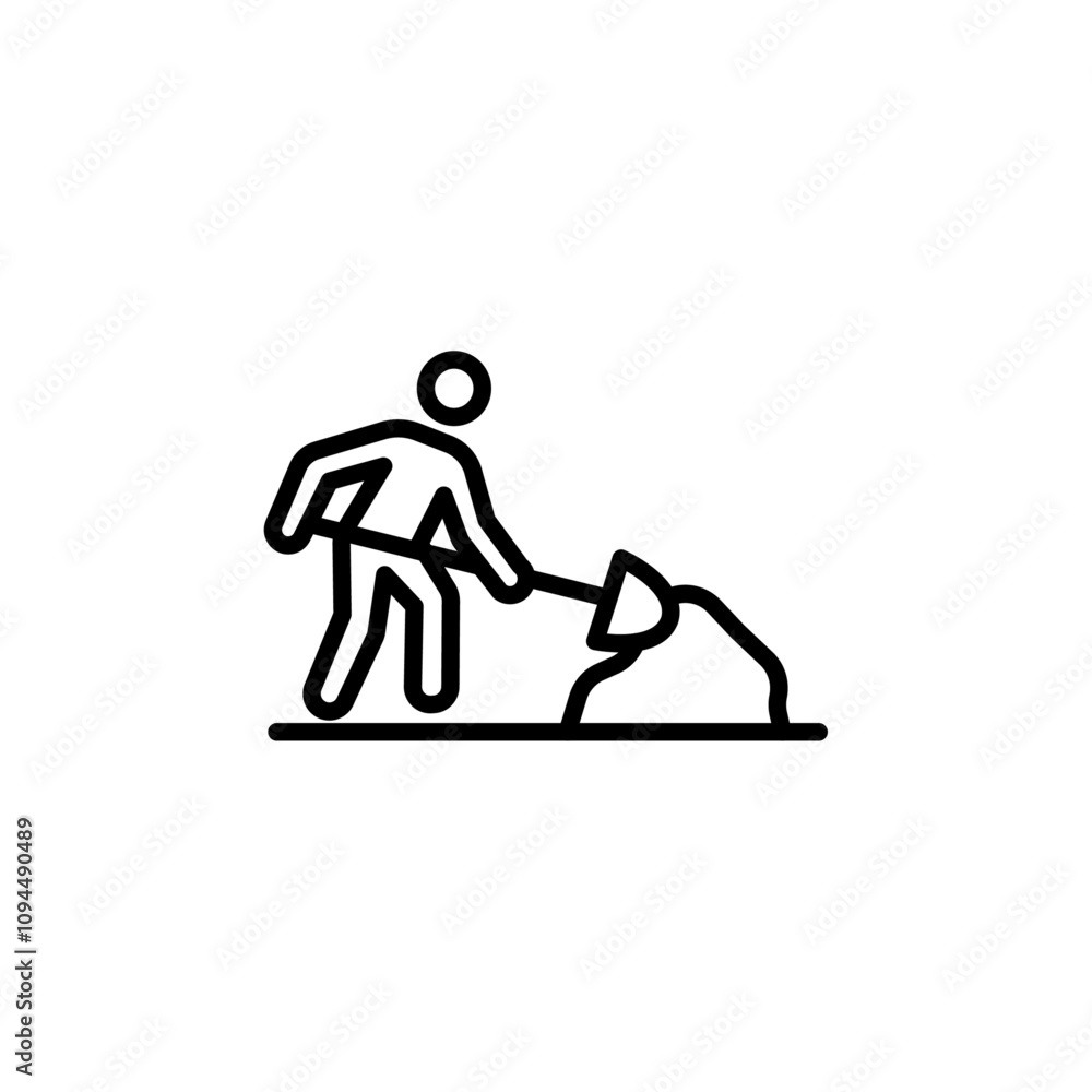 Worker digging icon Black and white outline vector Worker digging icon Black and white outline vector