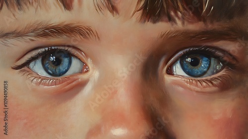 A Child's Eyes Captured in Stunning Detail - Hyperrealistic Oil Painting. AI Generated