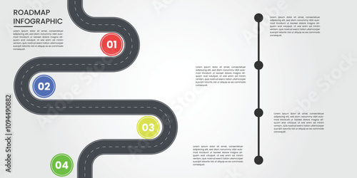 Winding Road with Colorful Pin Pointer on a white background. Vector illustration