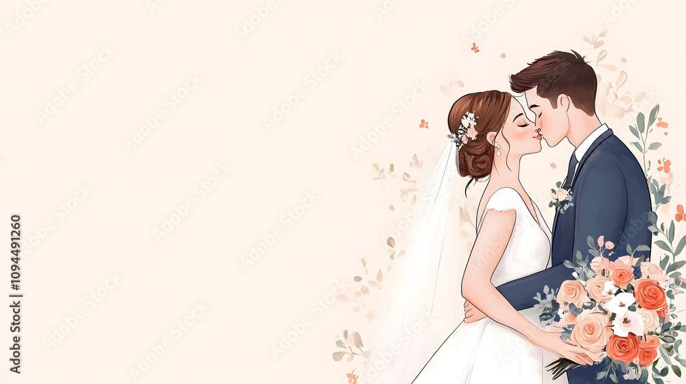 Wedding photos with a clean background for free space for text. For use with advertising banners for weddings or Valentine's Day. Wedding photos with a clean background for free space for text. For use with advertising banners for weddings or Valentine's Day.