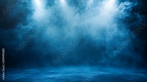 Moody Blue Smoke Stage Lighting: Digital Background Render. AI Generated