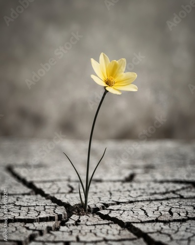 A flourishing yellow flower in harsh soil brings positivity amid chaos.