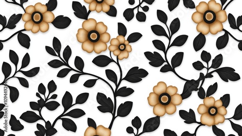 Elegant Khokhloma black and white ornament with floral swirls and bold leaf patterns, isolated on white, ideal for traditional yet modern design concepts 