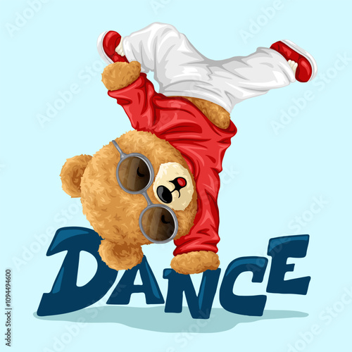 Breakdancing Teddy Bear in Red Sweater and Sunglasses