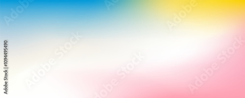 Abstract light sky gradient background. Blurred fuzz pastel romantic clouds. Light blue, pink and yellow color vector banner. Pastel gradient sky pattern. Vector soft horizontal backdrop
