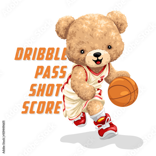 Basketball Playing Teddy Bear in Jersey with Motivational Text