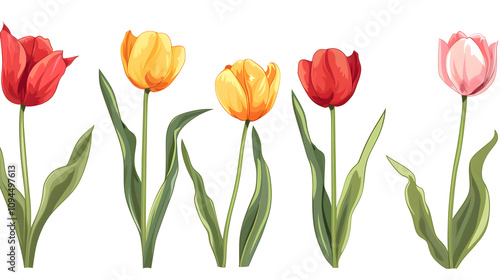 tulips with white shades, flat design, png