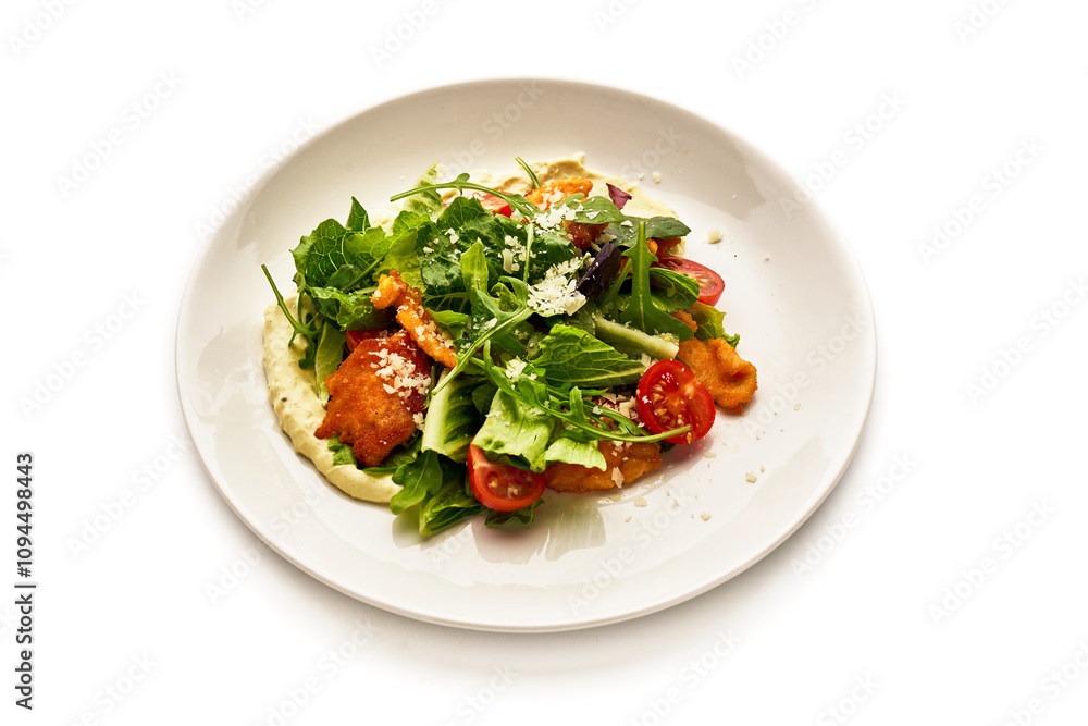A plate of food with a salad on it A plate of food with a salad on it