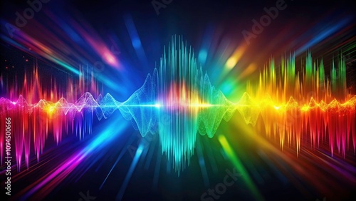 Dynamic Visualization of Sound Waves in Vibrant Colors Flowing Through Dark Space for an Immersive Experience with Tilt-Shift Photography Techniques