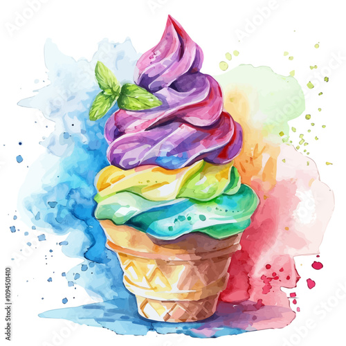 A watercolor vector of Colorful Gelato, isolated on a white background. Colorful Gelato vector.