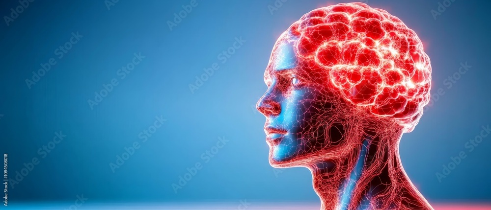 Human Brain Anatomy Neural Network 3D Render Red Blue Human Brain Anatomy Neural Network 3D Render Red Blue