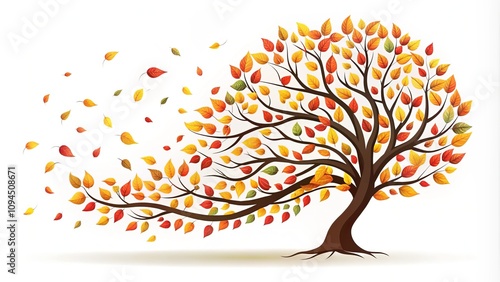 Autumn Leaves and Windy Tree Icon for Mobile and Web Design - Filled Flat Sign Representing Seasonal Change, Nature Elements, and Minimalist Aesthetics in Vector Graphics photo