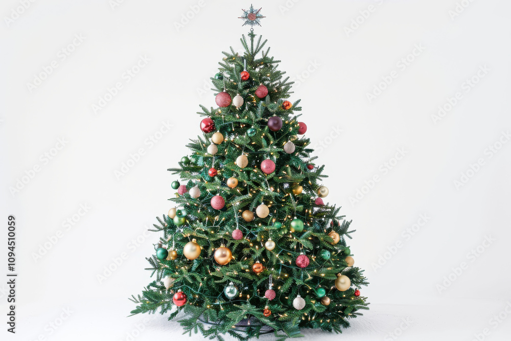 close up horizontal isolated image of a glowing christmas tree over a white neutral background, copy space close up horizontal isolated image of a glowing christmas tree over a white neutral background, copy space