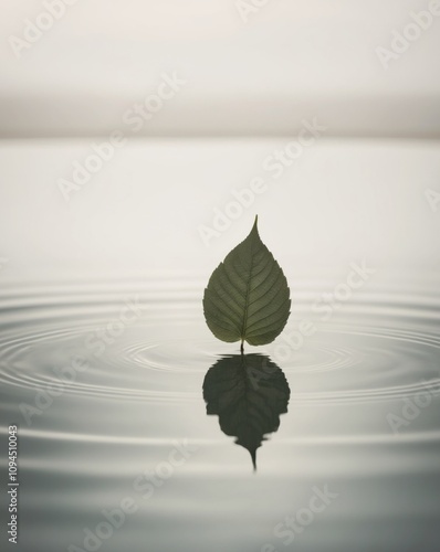 There a leaf floating on the water surface in a peaceful pool. photo