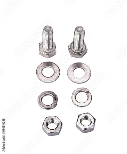Hex bolt nut and washer on transparen png.