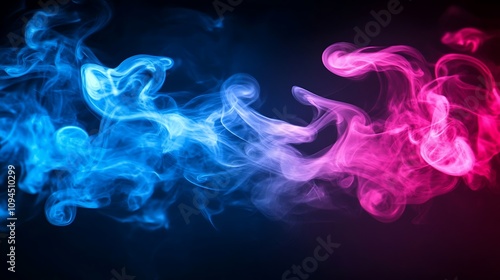 Abstract Swirls of Blue and Pink Smoke Against a Black Background. AI Generated