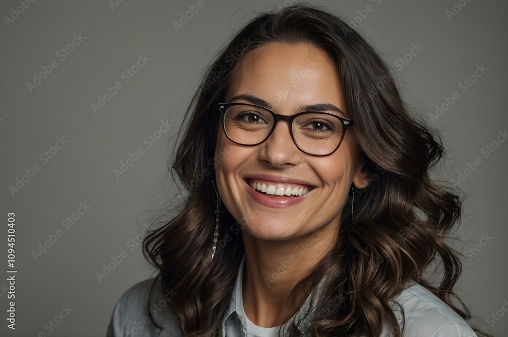 A smiling female volunteer standing in a grey indoor setting. Her friendly demeanor and casual attire the joy and dedication of giving back to society. Brunette and beautiful model portrait A smiling female volunteer standing in a grey indoor setting. Her friendly demeanor and casual attire the joy and dedication of giving back to society. Brunette and beautiful model portrait