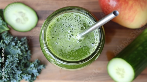 Refreshing Green Juice Recipe: Kale, Cucumber, and Apple photo