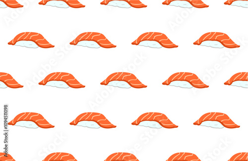 seamless pattern with salmon nigiri on white background.