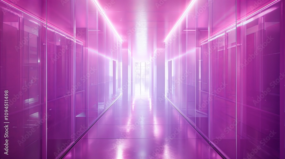 Futuristic neon data center a high tech server room with glowing pink and purple reflections Futuristic neon data center a high tech server room with glowing pink and purple reflections