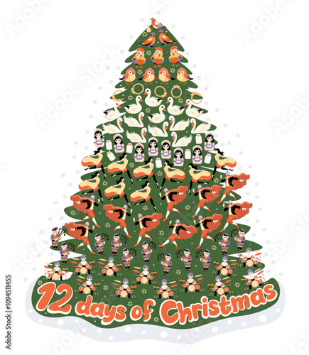 The twelve days of Christmas. English Christmas carol. Vector isolated illustration