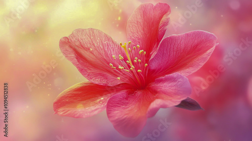 Beautiful azalea flower with a soft, blurred background, highlighting vibrant petals