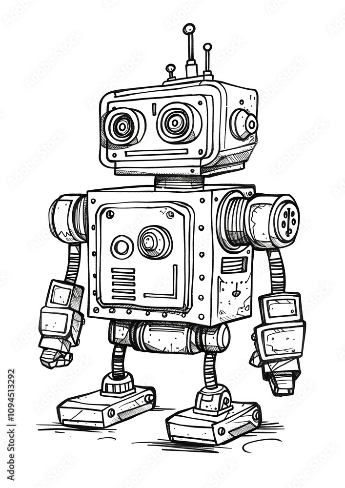 Fototapeta premium Cartoon drawing of a robot in a machinarium style