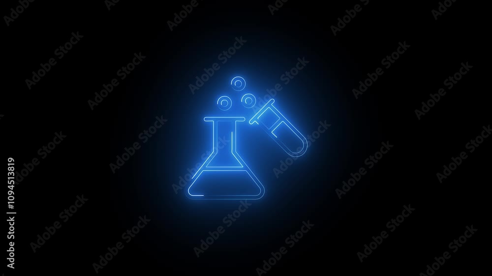 Neon Test tube and flask chemical laboratory test icon isolated on black background. Laboratory chemical beaker icon animation. Neon Test tube and flask chemical laboratory test icon isolated on black background. Laboratory chemical beaker icon animation.
