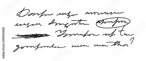 Unreadable handwritten text. Sweeping handwriting words. Poetic Abstract lettering work written pen.